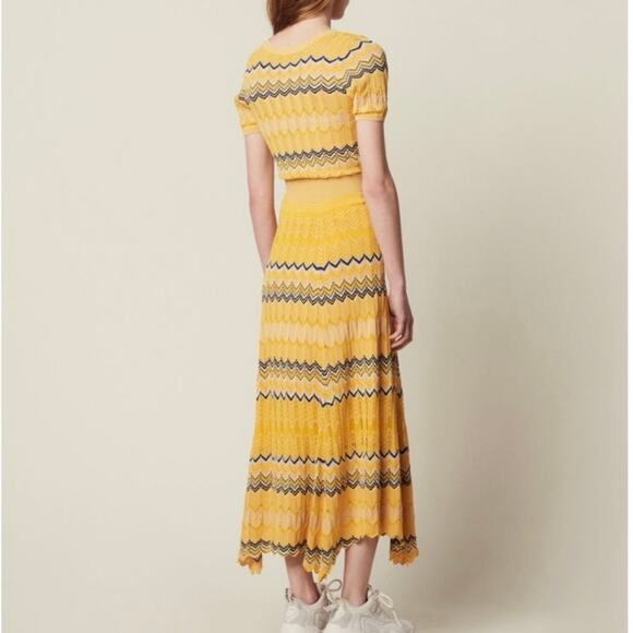 Sandro Paris Womens Zig Zag Wrap Top Midi Skirt 2PC Set 1 / XS Yellow - Picture 6 of 16